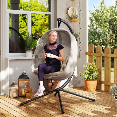 Outsunny Hanging Egg Chair with Stand Khaki Indoor Outdoor