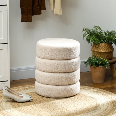 HOMCOM Taburete, redondo, felpa, estructura de metal, hasta 120 kg, Φ40x45H cm, Beige
