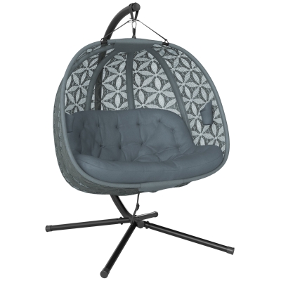 Outsunny Double Hanging Chair with Cushion Charcoal Grey