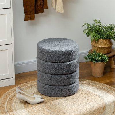 HOMCOM Taburete redondo con felpa de peluche, marco de metal, hasta 120kg, Φ40x45H cm, Gris oscuro