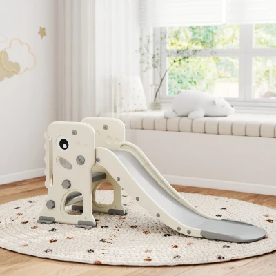 AIYAPLAY 3-in-1-Kinderrutsche mit Klettergerüst, Basketballkorb Ball, faltbare Indoor-Kleinkindrutsche für Kinder 2–5 Jahren