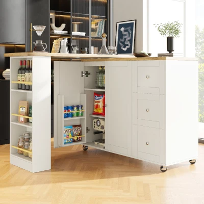 360° Swivelling Dining Table with Castors, White
