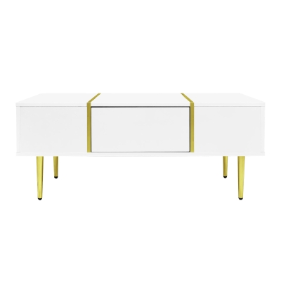 White High-Gloss Coffee Table with 2 Drawers, White
