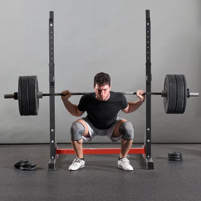 HOMCOM Langhantelständer, höhenverstellbar 77-122 cm, bis 150 kg, rutschfeste Gummifüße, Stahl, Rot+Schwarz