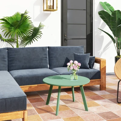 Outsunny Table Basse Ronde Ø70cm Métal Vert Antidérapante