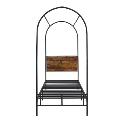 Metal Canopy Bed Frame with Durable Iron and MDF Construction, Black