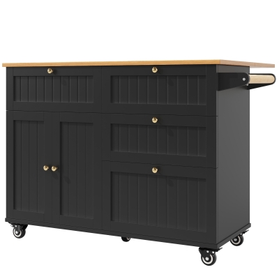 Rolling Mobile Kitchen Island Cart with Drawer and Storage Cabinet, Black