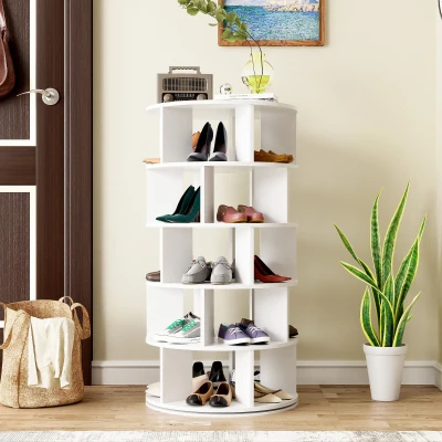 Rotating Shoe Rack with 5 Tiers, White