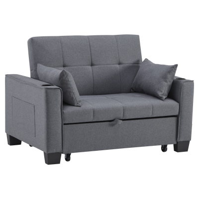2 Seater Sofa Bed with Cup Holders, Gray
