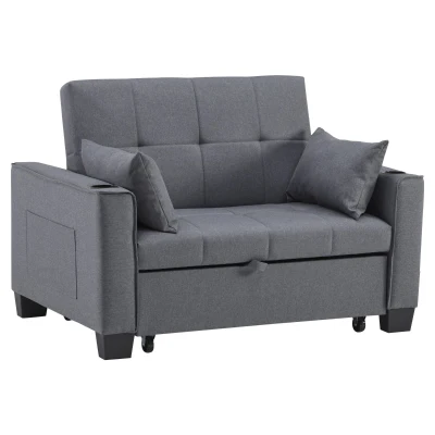 2 Seater Sofa Bed with Cup Holders, Gray