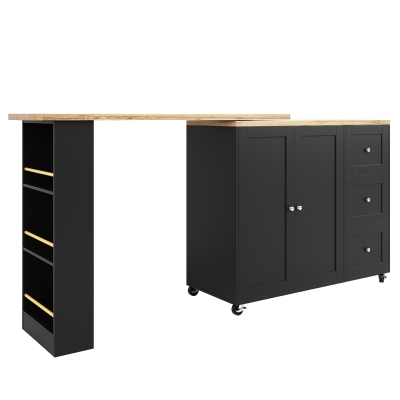 360° Swivelling Dining Table with Snack Rack, Black