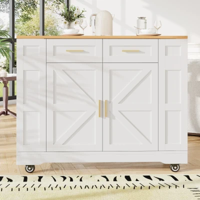 Kitchen Island Trolley with Adjustable Worktop, White