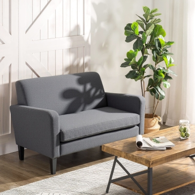 HOMCOM Modern 2-Seat Sofa Loveseat Grey with Wood Legs