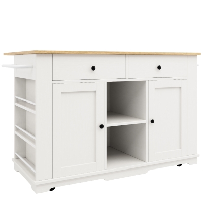 Kitchen Island Trolley with Power Strip, White+Natural