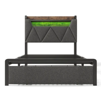 Upholstered Single Bed with LED Lighting, Grey