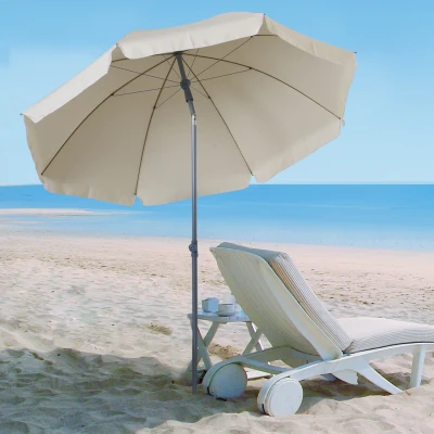 Outsunny Guarda-sol de praia Ø200 cm de diâmetro com Telhado Inclinado  Poste Destacável  e pico inferior creme