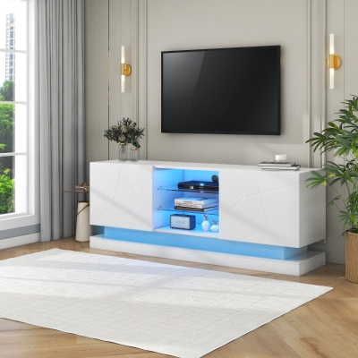 High Gloss TV Cabinet Stand with Smart LED Lighting, White