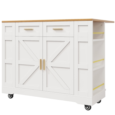 Kitchen Island Trolley with Adjustable Worktop, White