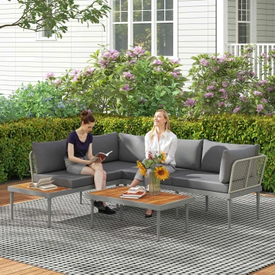 Outsunny Set da Esterno con 2 Divanetti e Tavolino Grigio e Legno
