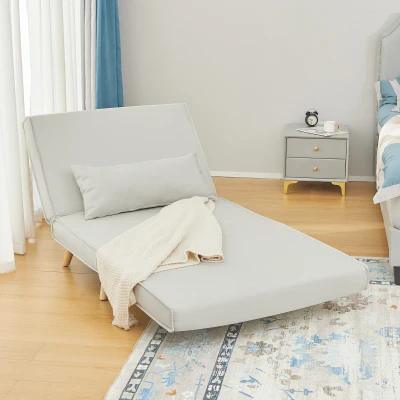 HOMCOM Poltrona 3 em 1 Sofá Cama Individual Dobrável com Encosto Ajustável em 6 Posições e Almofada 94x78x80 cm Bege