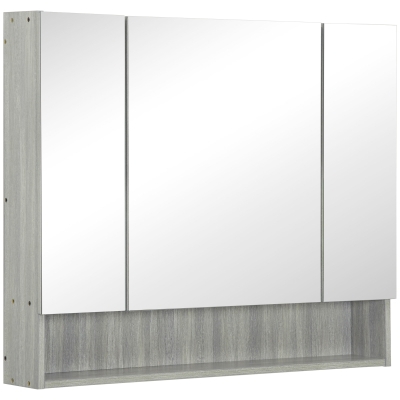 kleankin Armario mural baño con espejo armario de toilette 3 puertas espejo estantes ajustables 90x15x75 cm Gris
