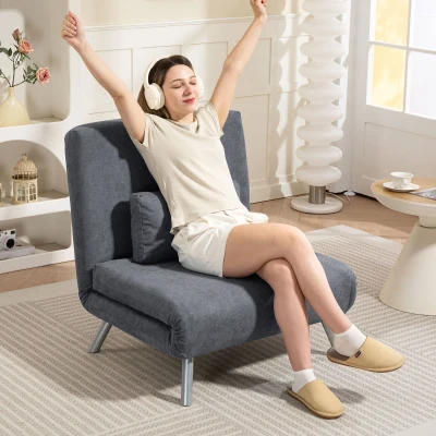 HOMCOM Fauteuil-Lit 2-en-1 Tissu Gris Foncé avec Coussin
