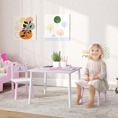 AIYAPLAY Mesa y Sillas Infantiles para Niños de 2-5 Años de 3 Piezas Mesa Infantil con Sillas para Sala de Juegos Rosa y Blanco