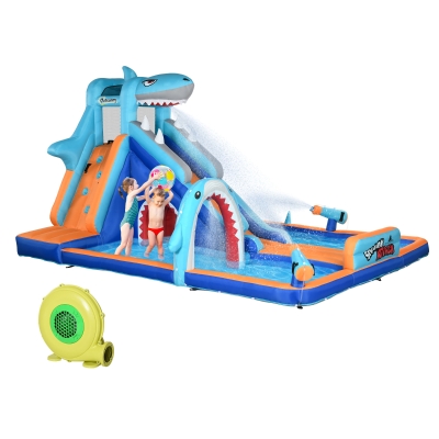 Outsunny 6-in-1 Shark Bouncy Castle Water Park for Ages 3-8