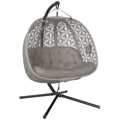 Outsunny Double Swing Chair with Metal Stand Sand Brown