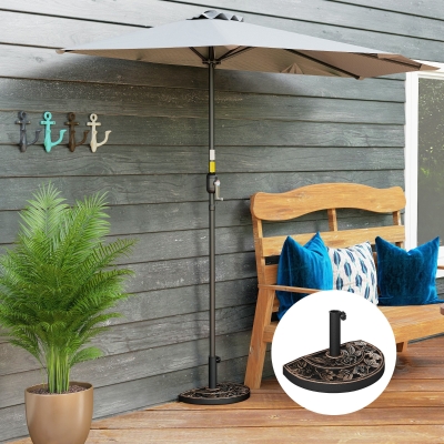 Outsunny Soporte para Parasol Peso 9 kg en Forma de Semicírculo para Poste de Paraguas de Ø3,8 cm y Ø4,8 cm 50x31x32 cm Bronce