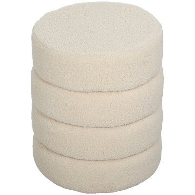 HOMCOM Tabouret Rond Teddy-Fleece Métal Beige Ø40x45 cm