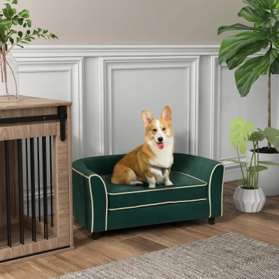 PawHut Divano per Cani con Cuscino Incluso 79x56x35cm Verde Scuro