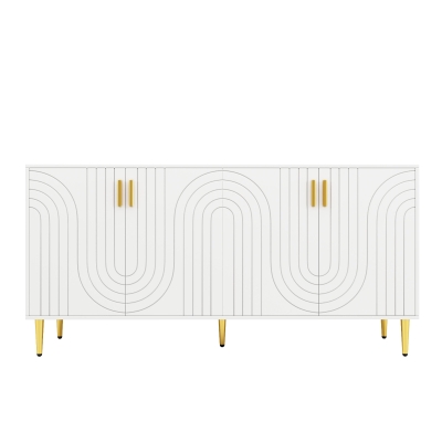 Wave Design Sideboard with Golden Handles and Feet, White