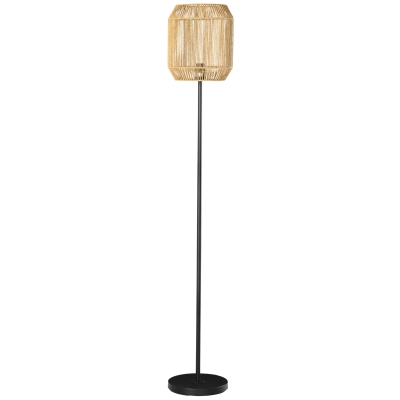 HOMCOM Farmhouse Standing Lamp, Floor Lamps with Hand Woven Rattan Lampshade for Living Room