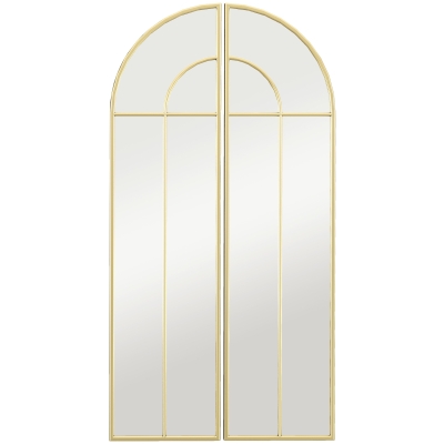 HOMCOM Espelho Decorativo de Parede com 2 Peças 30x120 cm Espelho em Forma de Arco e Estrutura de Metal para Entrada Dourado