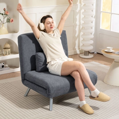 HOMCOM Sillón tapizado con función de cama diseño 2 en 1 sillón cama cama de invitados tela de terciopelo con cojín Gris oscuro