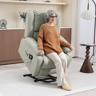 HOMCOM Sillón Levanta Personas Eléctrico con 8 Punto de Masaje Función Calentamiento 2 Controles Remotos y Bolsillo Gris Claro