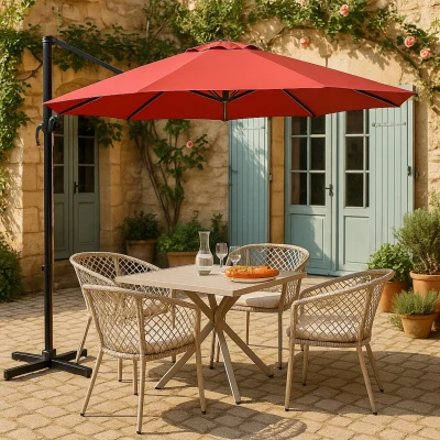 Outsunny Parasol Carré 2,5m Rouge Acier Manivelle