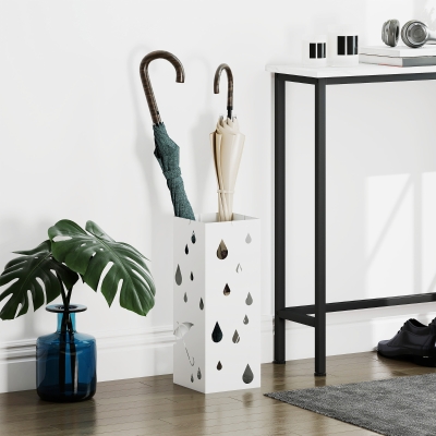 HOMCOM Porte-Parapluie Carré Acier Blanc avec Bac Amovible