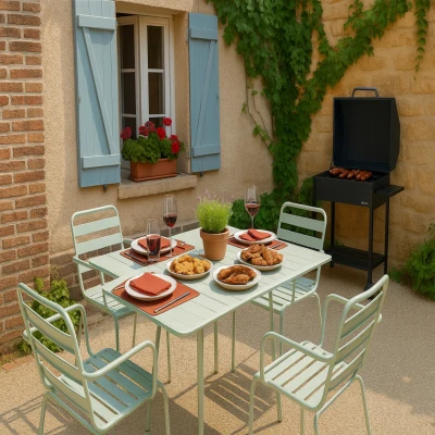 Outsunny Salle à Manger Jardin 5Pcs Acier Vert