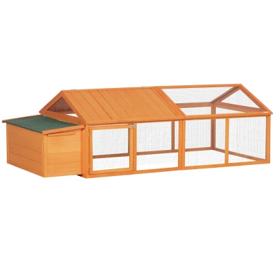 PawHut Coteț pentru Găini de Exterior cu Acoperiș Rabatabil și Ușă Largă Pentru 4-8 Găini, 240×112,5×76 cm, Portocaliu