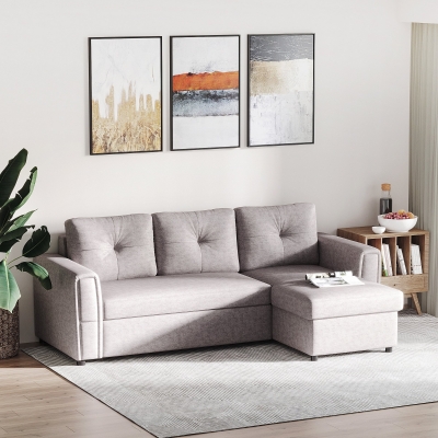 HOMCOM Sofá Cama de 3 Plazas con Función de Cama Sofá Cama con Chaise Longue Sofá Tapizado Gris