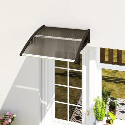 Outsunny Türüberdachung, Schutz vor Regen, Wind und Hagel, Polycarbonat, Aluminium, 103 x 96,5 x 27 cm, Braun