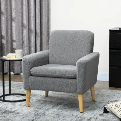 HOMCOM Upholstered Accent Chair Wood Legs Grey