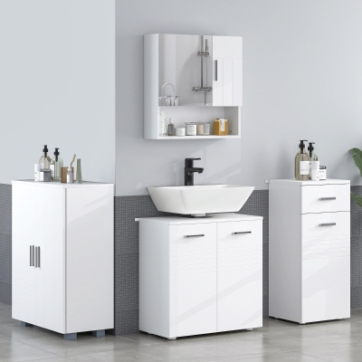 kleankin Armario Auxiliar de Baño Mueble de Baño de Suelo con Puerta Cajón y Estante Ajustable para Salón 35x30x77,5 cm Blanco