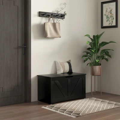 HOMCOM 100L Storage Box Safety Hinges Black Wood-Effect