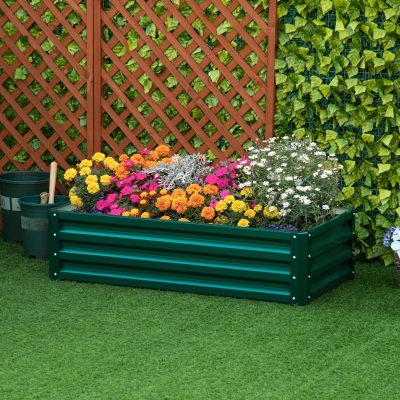 Outsunny Jardinera Elevada Rectangular de Acero Galvanizado para Cultivar Plantas Flores Hierba 120x60x30,5 cm Verde