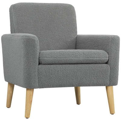 HOMCOM Upholstered Accent Chair Wood Legs Grey