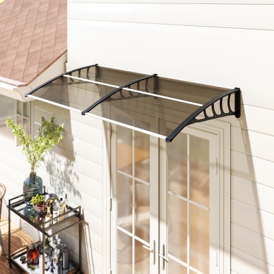Outsunny Tejadillo de Protección  200x96 cm Marquesina Exterior para Puertas y Ventanas contra Sol y Lluvia con Soporte de PP Policarbonato Marrón