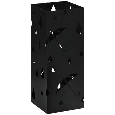 HOMCOM Steel Umbrella Stand Black with Drip Tray & Hooks